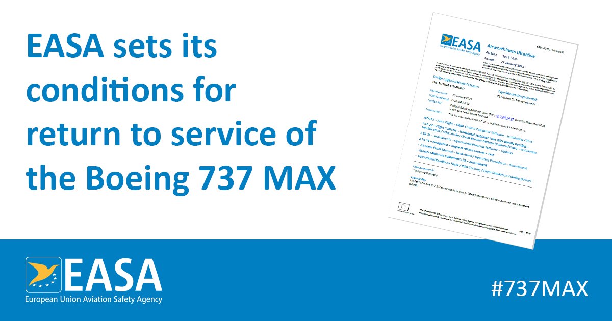EASA declara el Boeing 737 MAX  seguro para volver al servicio en Europa