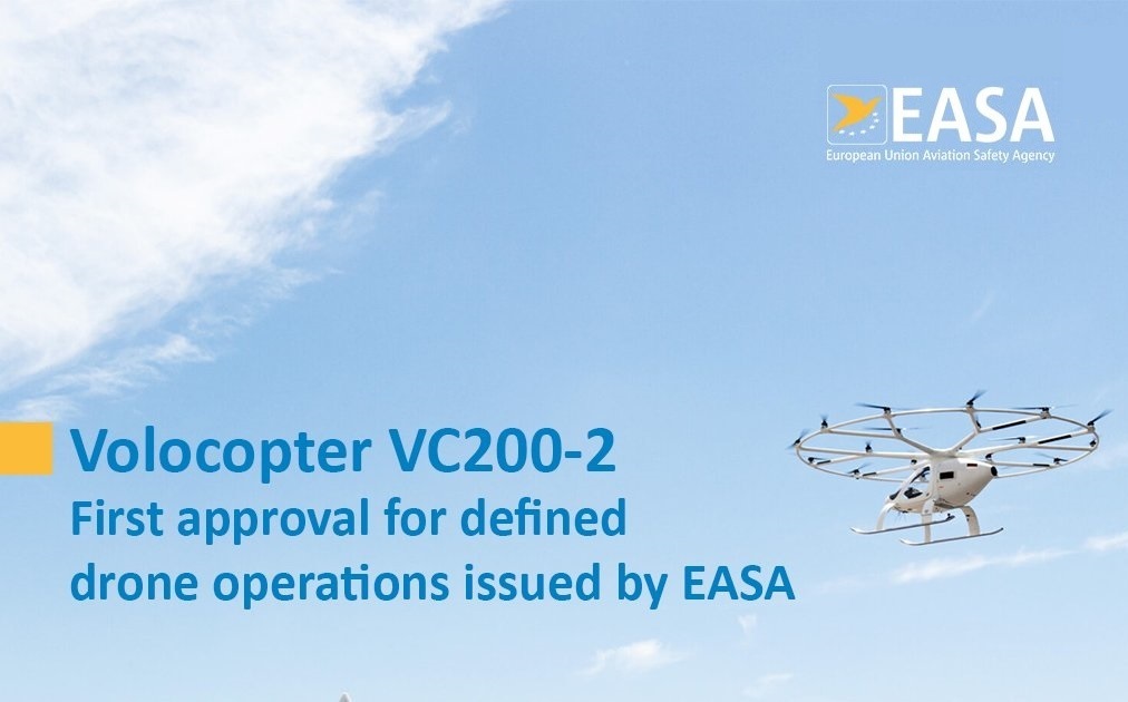 EASA emite la primera aprobación de verificación de diseño para operaciones definidas de drones a Volocopter